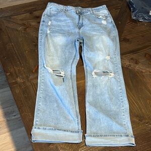 SHEIN Light Blue Distressed Boyfriend Jeans